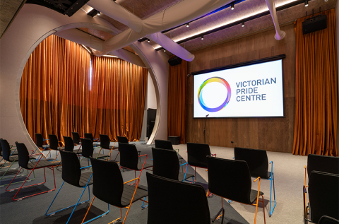 Theatrette interior with freestanding chairs