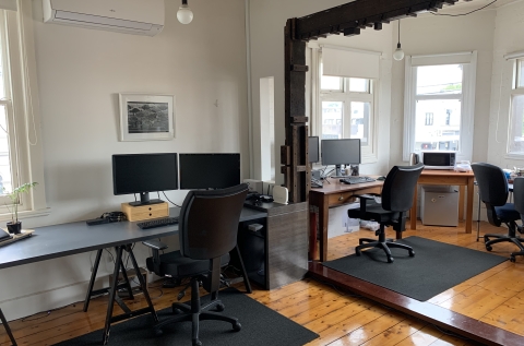 Upstairs office - polished floor boards 