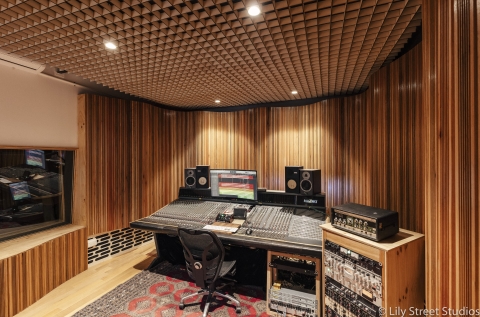 Isolated and acoustically treated control room. featuring the only full wavewall acoustic treatment in Melbourne. Our Amek desk and outboard selection all for your use